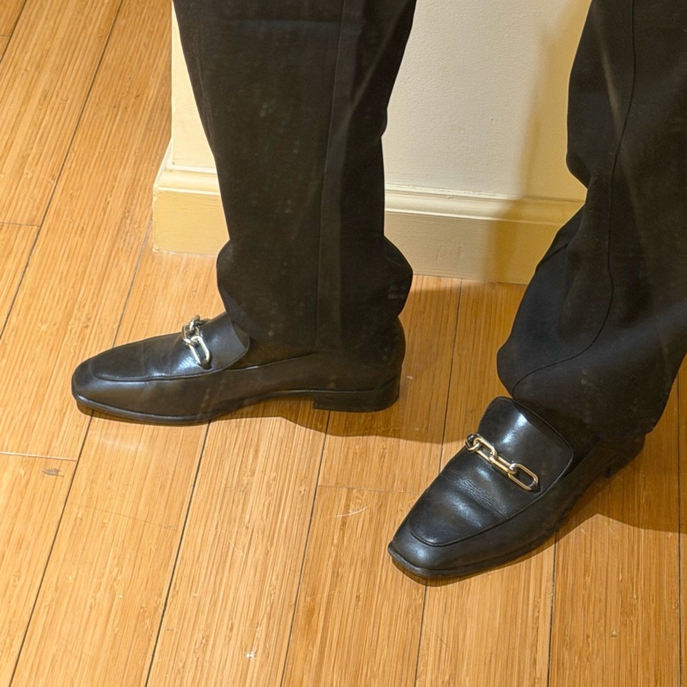 rag & bone Aslen Black Leather Loafers with Silver chain detail